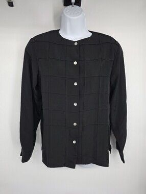 Jordan Vintage Black Grid Pintuck Pleated Blouse Size 8